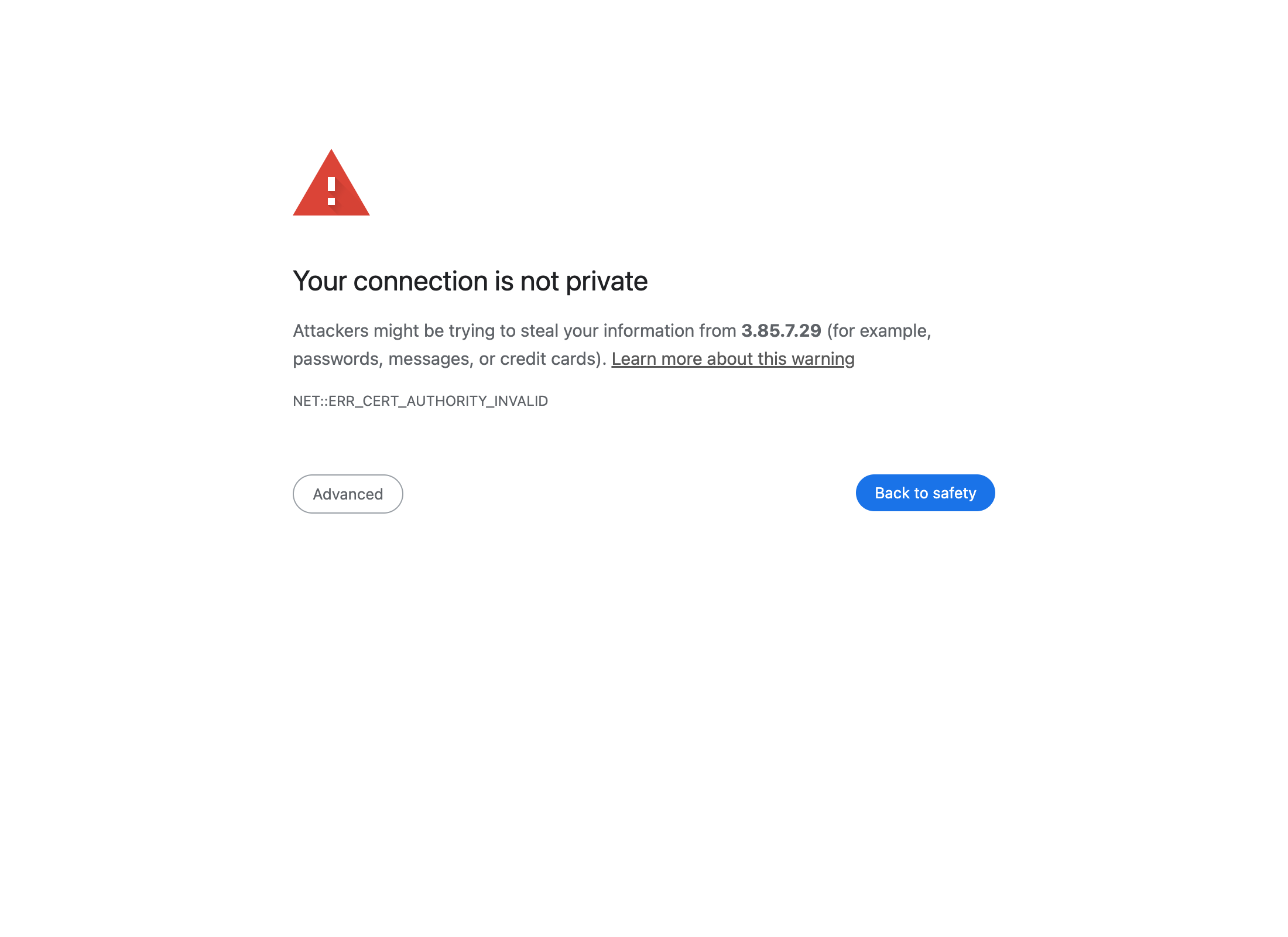 Browser warning: your connection is not private